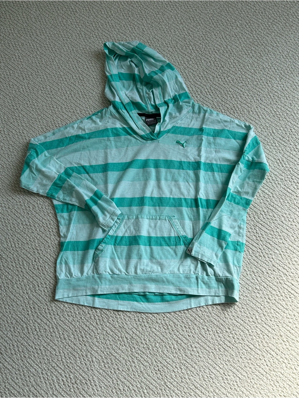 Puma Mint and Teal Striped Hooded Thin Top